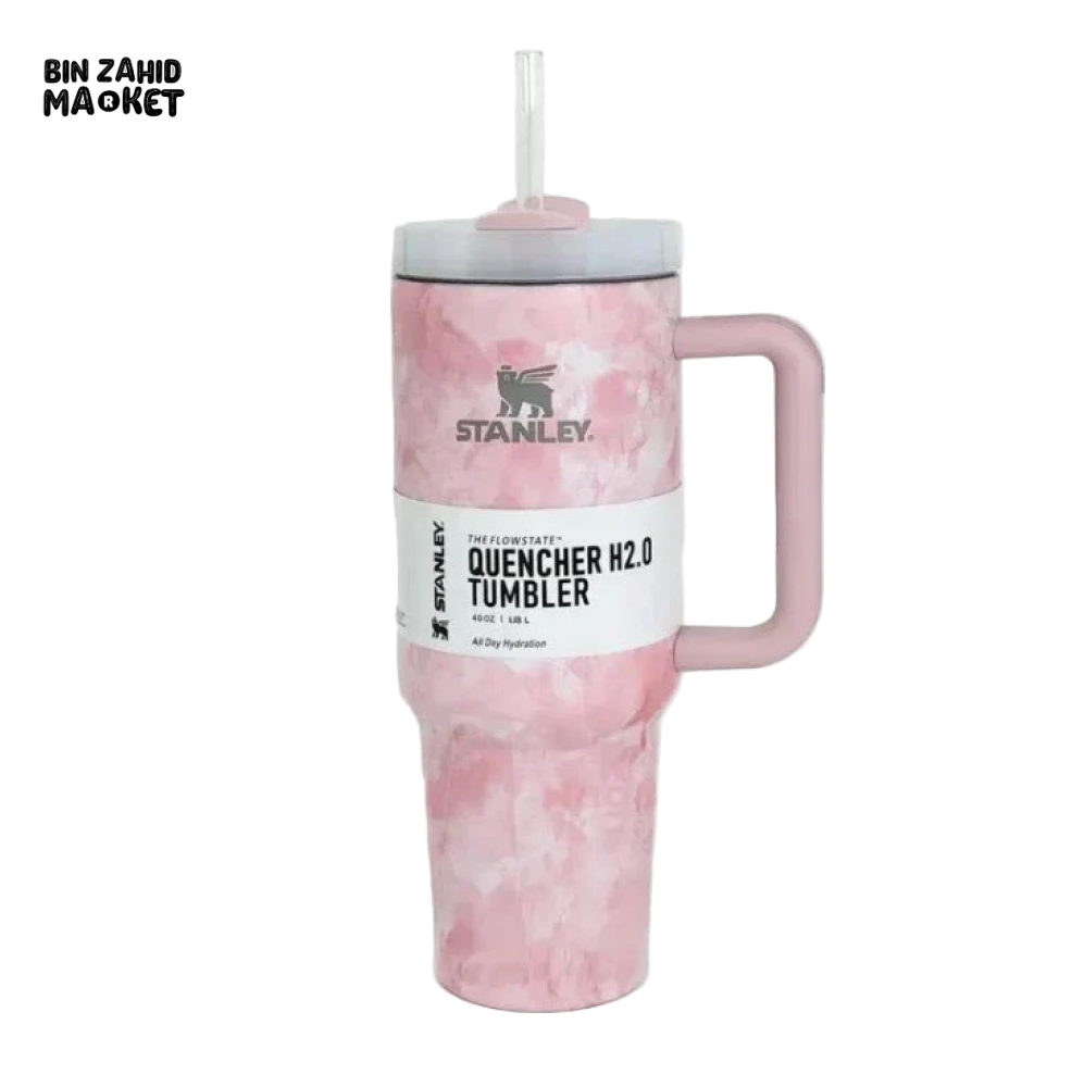 STANLEY 40OZ MARBLE PRINT TUMBLER – PREMIUM EDITION WITH HANDLE - LIGHT PINK