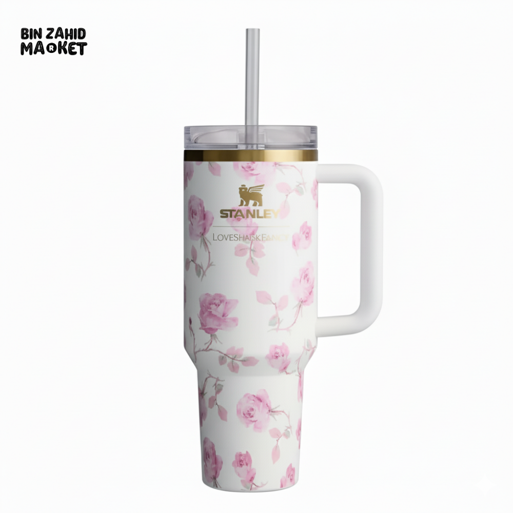 STANLEY X LOVE SHACK FANCY TUMBLER QUENCHER 40OZ - RIBBON ROSA (KHAKI BOX)