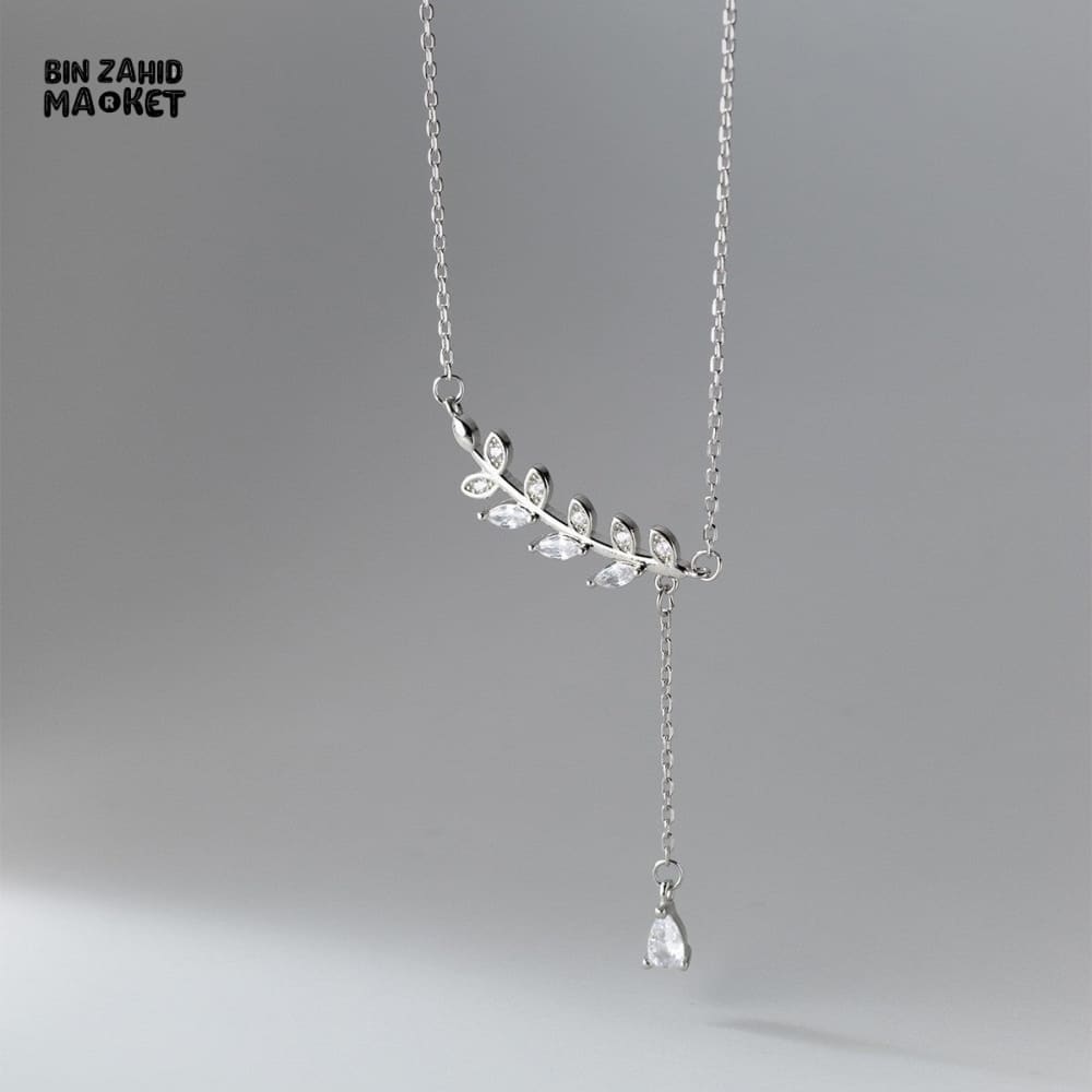 STERLING SILVER LEAVES ZIRCON PENDANT NECKLACE FOR WOMEN FASHION JEWELRY GIFT