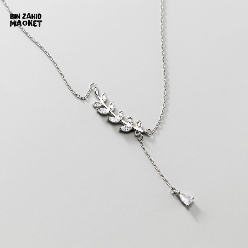 STERLING SILVER LEAVES ZIRCON PENDANT NECKLACE FOR WOMEN FASHION JEWELRY GIFT