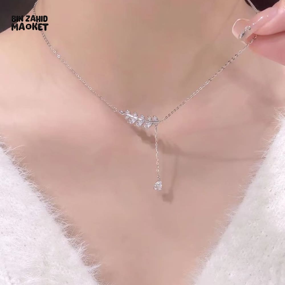 STERLING SILVER LEAVES ZIRCON PENDANT NECKLACE FOR WOMEN FASHION JEWELRY GIFT