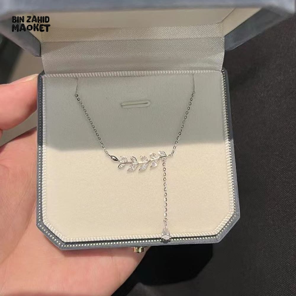 STERLING SILVER LEAVES ZIRCON PENDANT NECKLACE FOR WOMEN FASHION JEWELRY GIFT