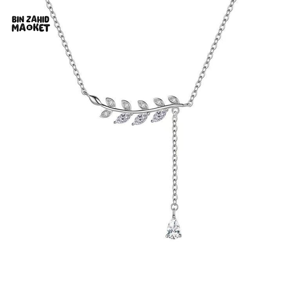 STERLING SILVER LEAVES ZIRCON PENDANT NECKLACE FOR WOMEN FASHION JEWELRY GIFT