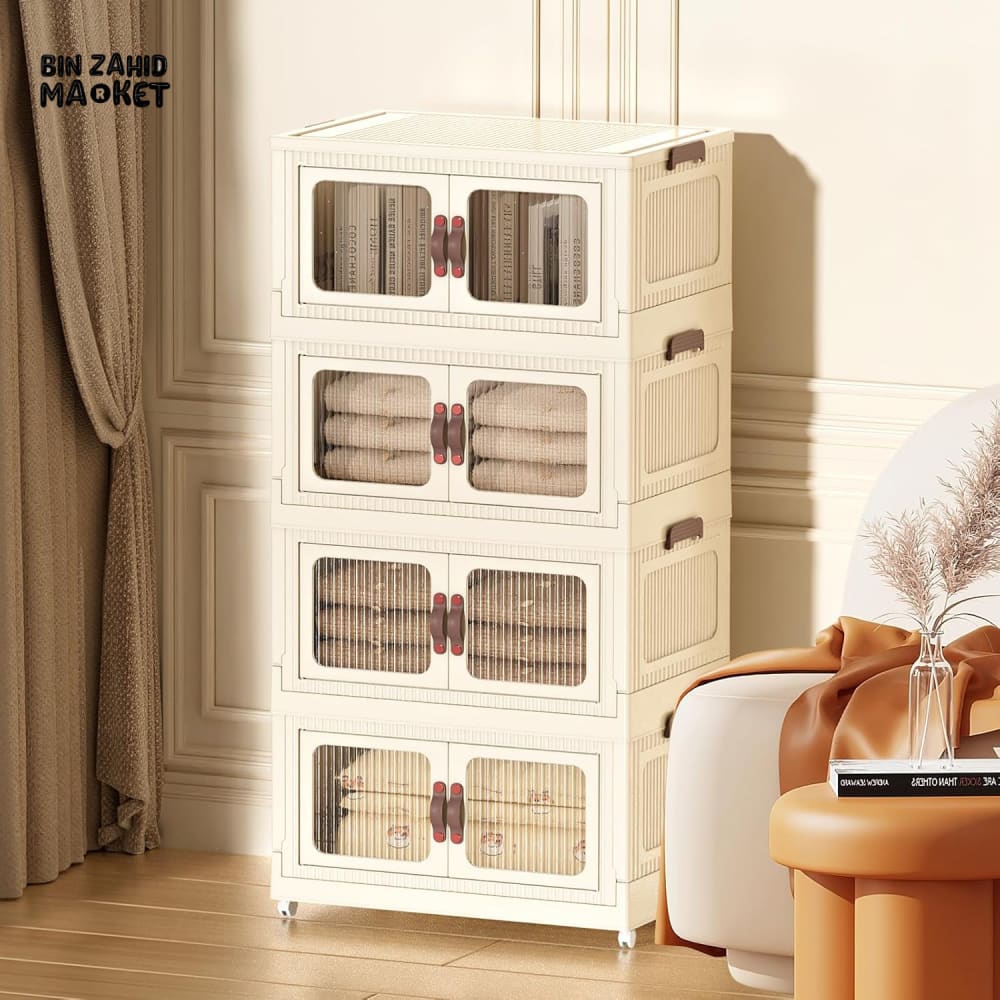 STORIUM STACKABLE STORIES MULTILAYERS WARDROBE STORAGE CABINET WITH WHEELS - SOLID & TRANSPARENT 4 Layers Stories