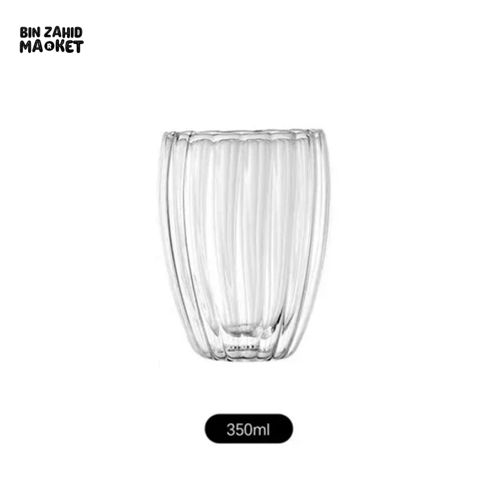 STRIPE DOUBLE WALL BOROSILICATE GLASS MUG 350ML – HEAT RESISTANT FOR TEA COFFEE JUICE