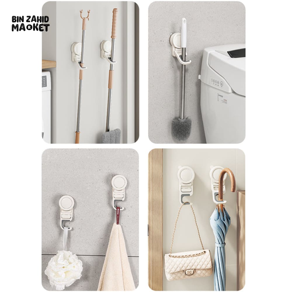 SUCTION CUP MOP HOLDER – WATERPROOF WALL MOUNT CLIP RACK FOR BROOM BRUSH & CLEANING TOOLS KITCHEN & BATHROOM STORAGE ORGANIZER