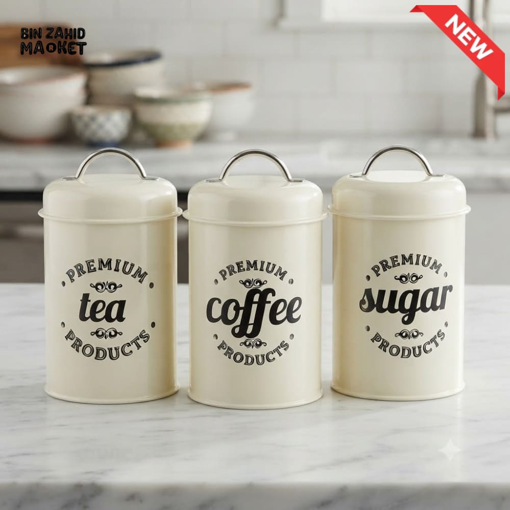 TEA COFFEE & SUGAR STORAGE CANISTER SET - 3 PCS SET - CREAM