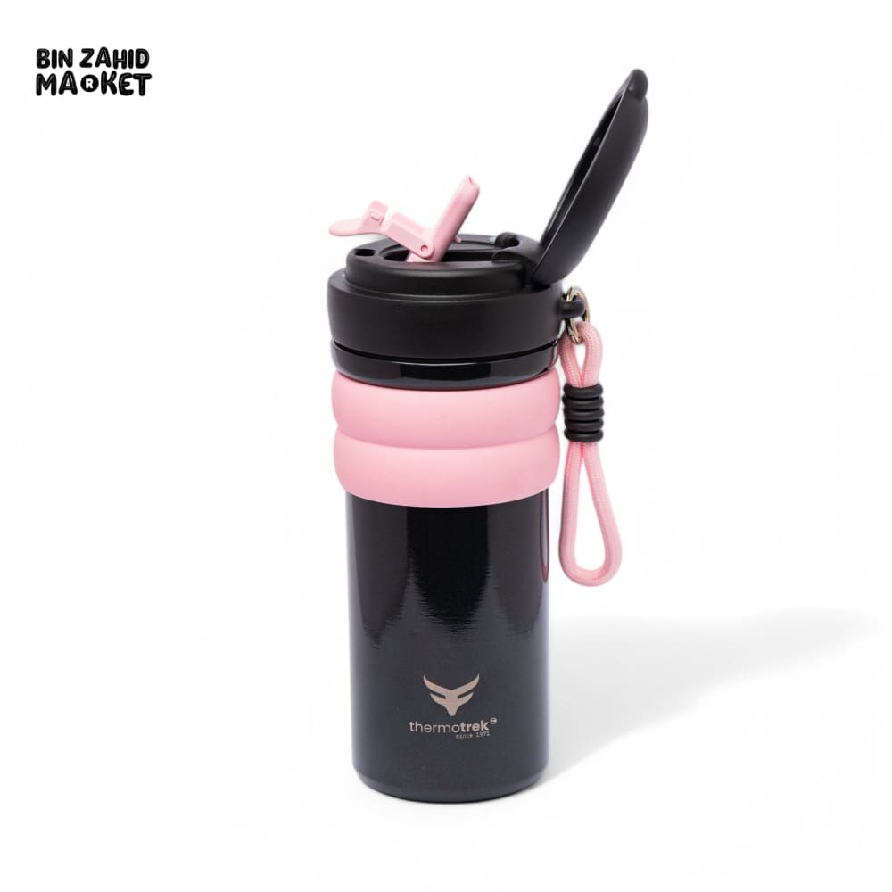 THERMOTREK STAINLESS STEEL INSULATED SIPPY WATER BOTTLE WITH SCREW-ON CAP - 16-90 OZ 500ML BLACK/PINK