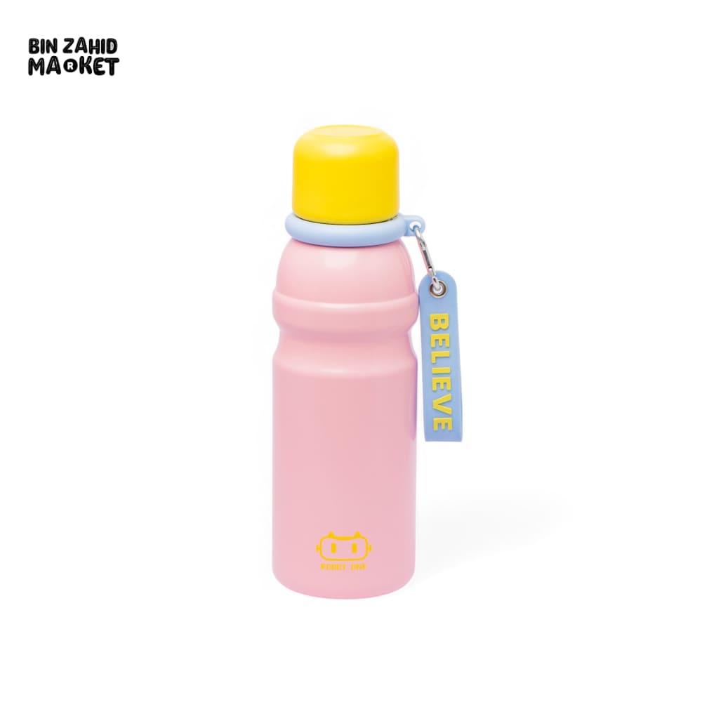 THERMOTREK STAINLESS STEEL INSULATED WATER BOTTLE WITH SCREW-ON CAP - 20-3 OZ 600ML PINK/YELLOW CUP