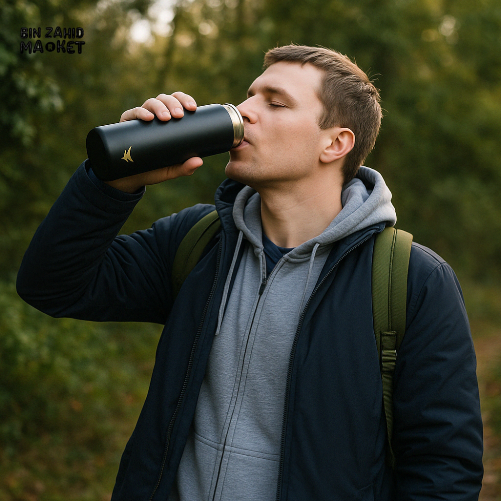 THERMOTREK STAINLESS STEEL INSULATED WATER BOTTLE WITH SCREW-ON CAP - 27 OZ 800ML BLACK
