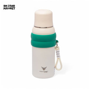 THERMOTREK STAINLESS STEEL INSULATED WATER BOTTLE WITH SCREW-ON CAP - 27 OZ 800ML CREAM/GREEN