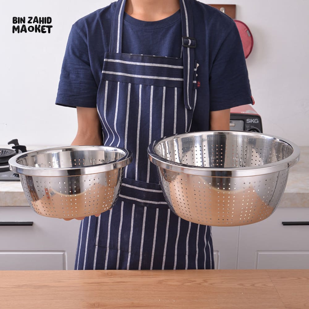 THICKEN STAINLESS STEEL DRAIN BASIN VEGETABLE FRUIT COLANDER RICE SIEVE KITCHEN ACCESSORY