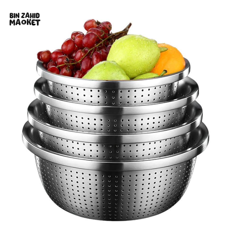 THICKEN STAINLESS STEEL DRAIN BASIN VEGETABLE FRUIT COLANDER RICE SIEVE KITCHEN ACCESSORY