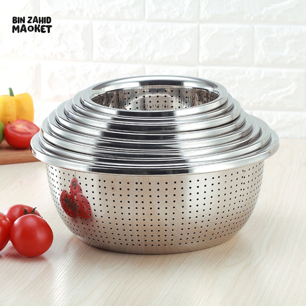THICKEN STAINLESS STEEL DRAIN BASIN VEGETABLE FRUIT COLANDER RICE SIEVE KITCHEN ACCESSORY