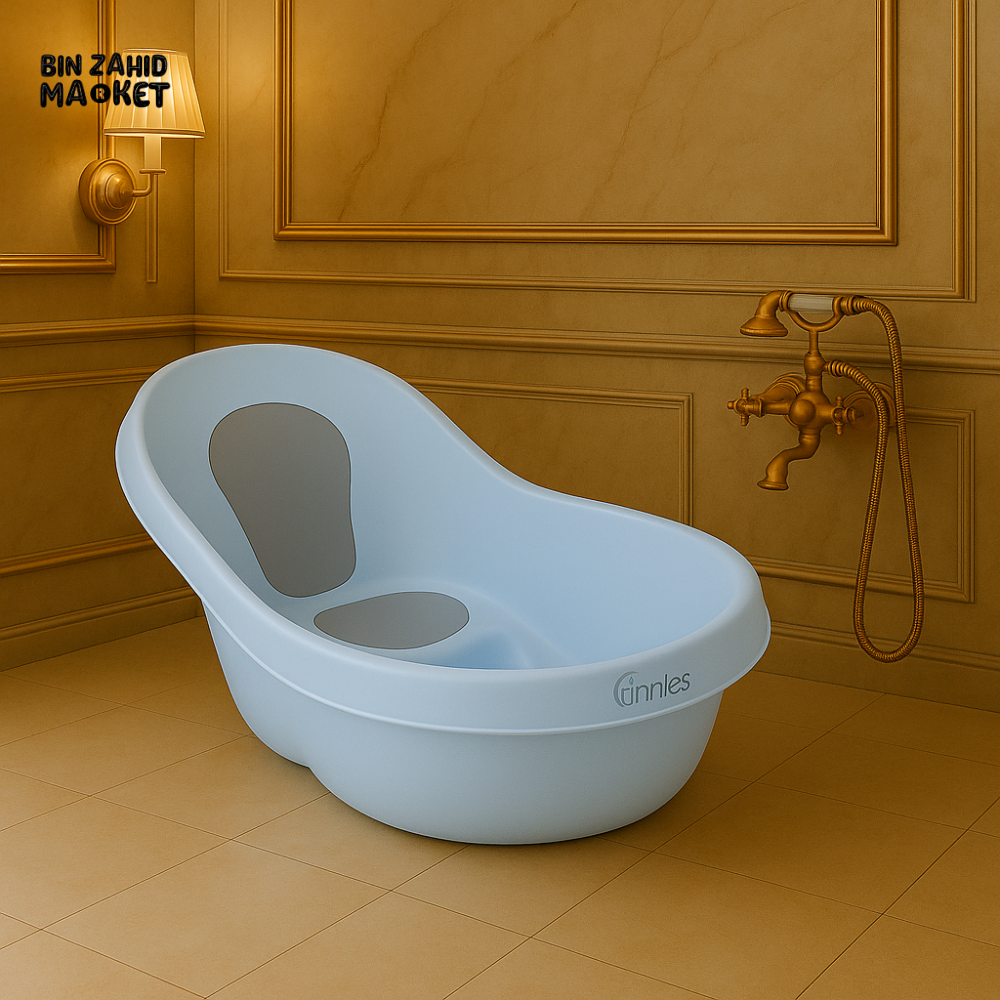 TINNIES BABY BATH TUB – PREMIUM ERGONOMIC INFANT BATHTUB WITH ANTI-SLIP DESIGN, COMFORTABLE NEWBORN TUB FOR EASY & SAFE BATHING - BLUE