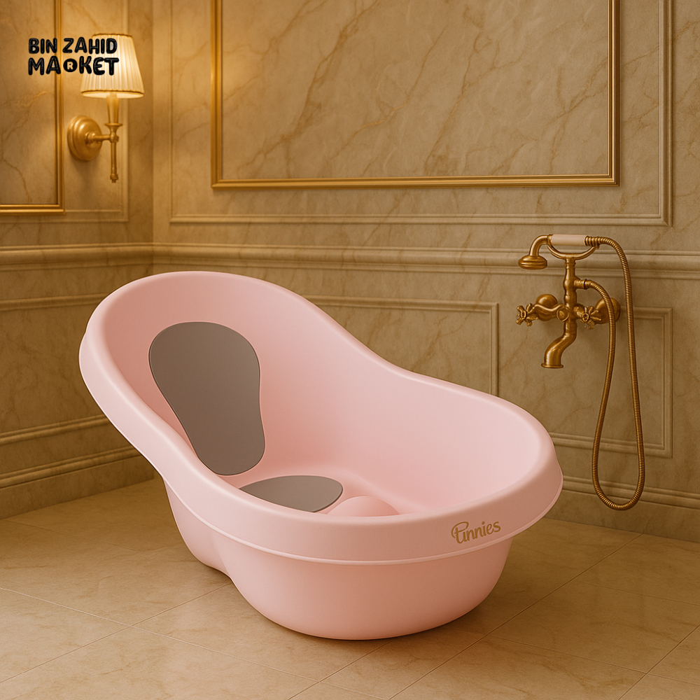 TINNIES BABY BATH TUB – PREMIUM ERGONOMIC INFANT BATHTUB WITH ANTI-SLIP DESIGN, COMFORTABLE NEWBORN TUB FOR EASY & SAFE BATHING - PINK