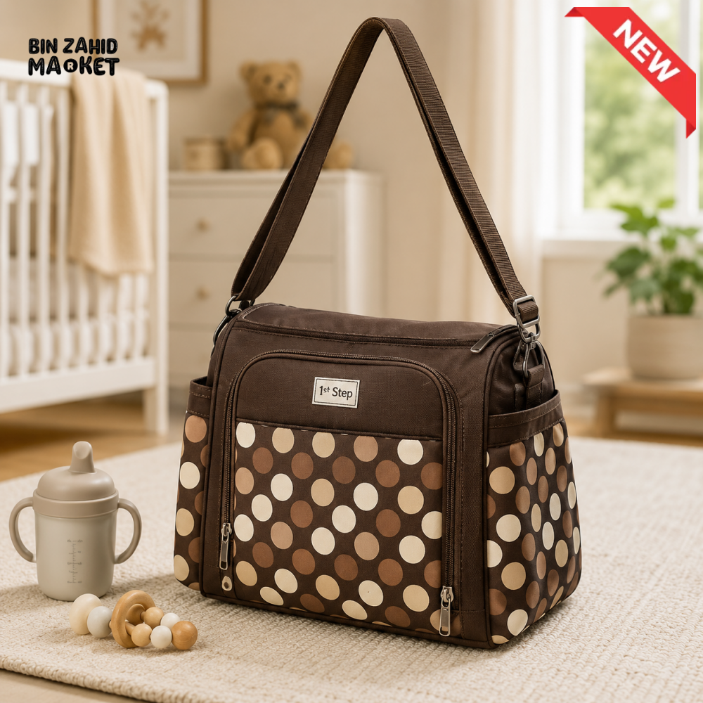 Baby Diaper Bag - Brown Polka Dot Printed