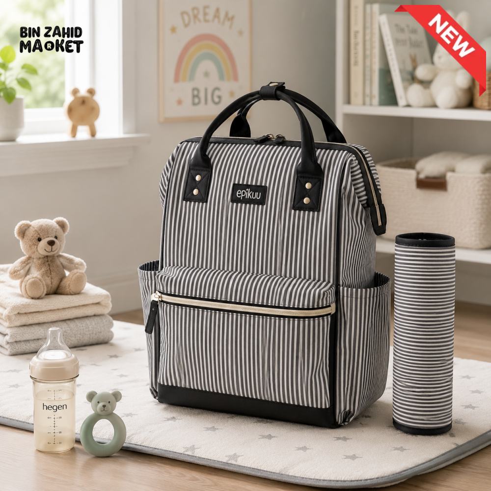 Baby Diaper Bag Pack Black Stripes
