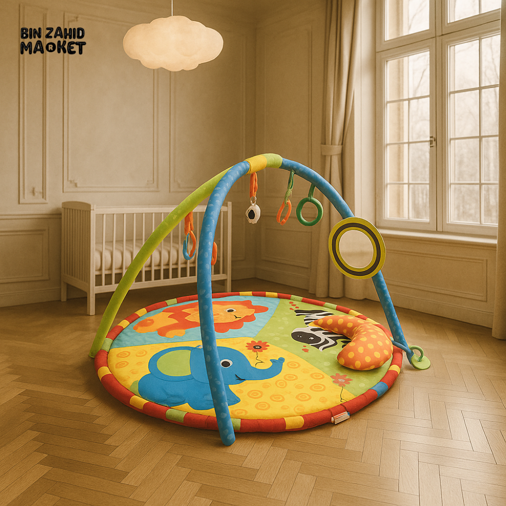 TINNIES BABY PLAY GYM – JUNGLE THEME ACTIVITY PLAY MAT WITH HANGING TOYS, INFANT FLOOR GYM FOR EARLY DEVELOPMENT AND NEWBORN PLAYTIME
