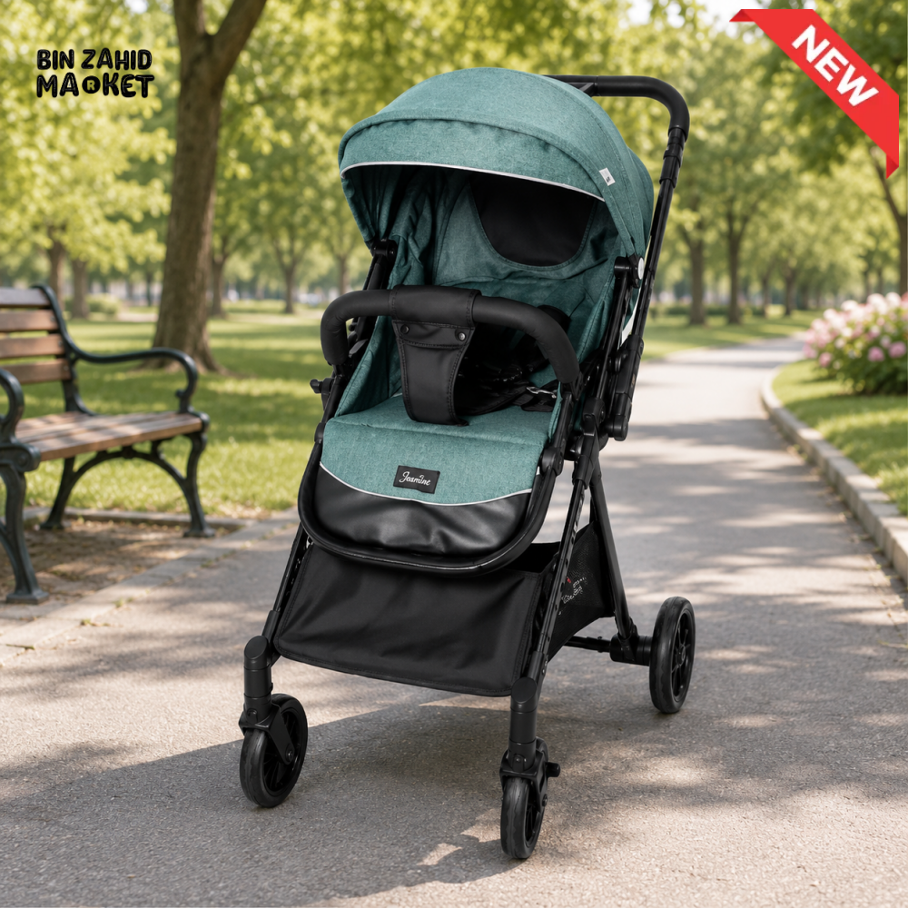 TINNIES BABY STROLLER – GREEN FOLDABLE WITH REVERSIBLE HANDLE