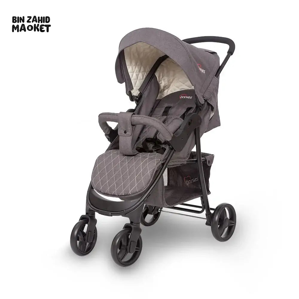 TINNIES BABY STROLLER WITH SAFETY BELT & ADJUSTABLE SEAT - GREY