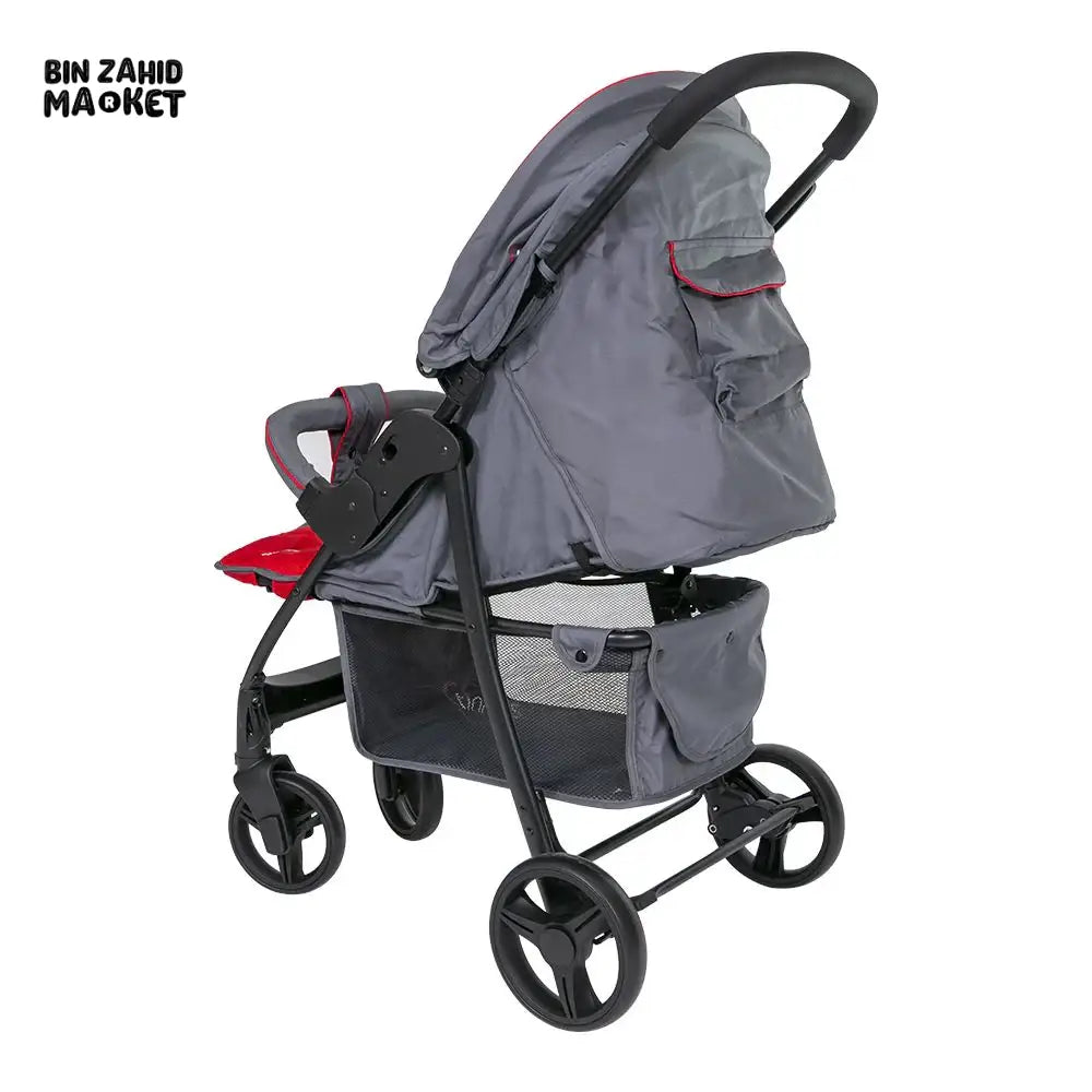 TINNIES BABY STROLLER WITH SAFETY BELT & ADJUSTABLE SEAT - RED