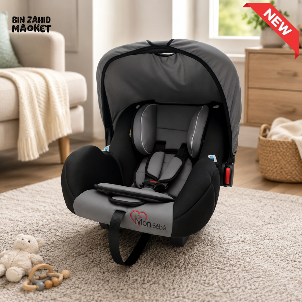 TINNIES COMFORTABLE & SECURE BABY CARRIER CAR SEAT – INFANT ROCKER WITH CANOPY (GREY 0-18 MONTHS)