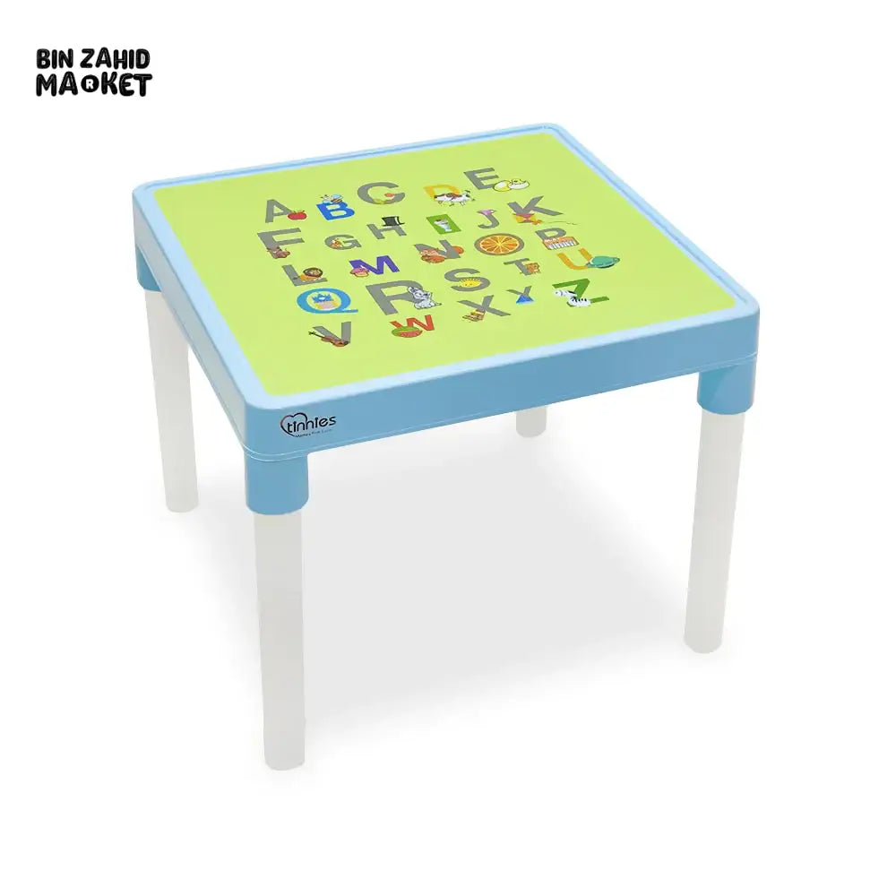 TINNIES KIDS STUDY TABLE AND CHAIR SET β ALPHABET LEARNING ACTIVITY DESK BLUE