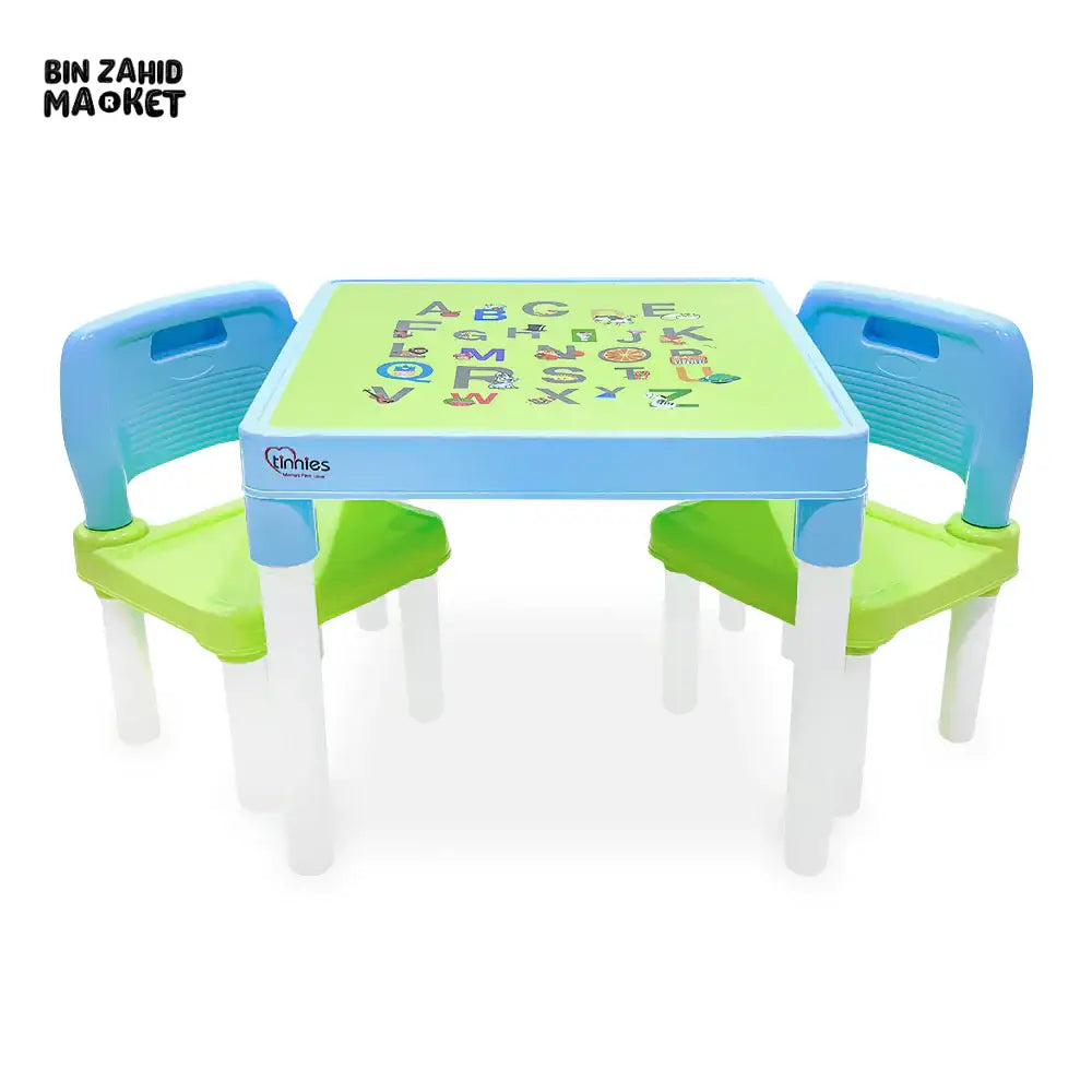 TINNIES KIDS STUDY TABLE AND CHAIR SET β ALPHABET LEARNING ACTIVITY DESK BLUE