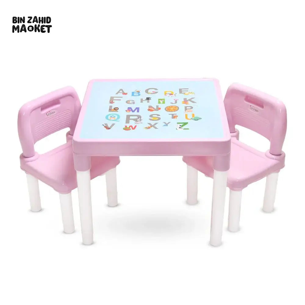 TINNIES KIDS STUDY TABLE AND CHAIR SET β ALPHABET LEARNING ACTIVITY DESK PINK