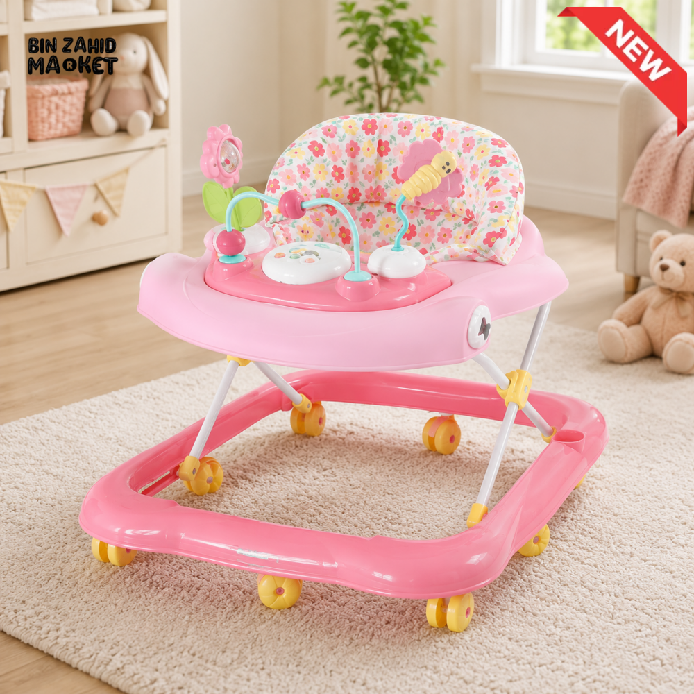 TINNIES PINK BABY WALKER – PADDED SEAT & TOY TRAY