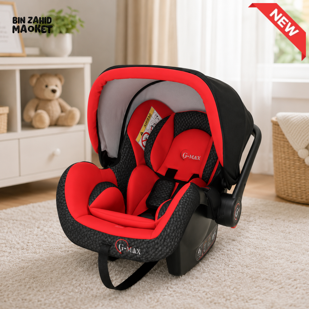 TINNIES SECURE BABY CARRIER CAR SEAT – INFANT ROCKER WITH RETRACTABLE CANOPY RED