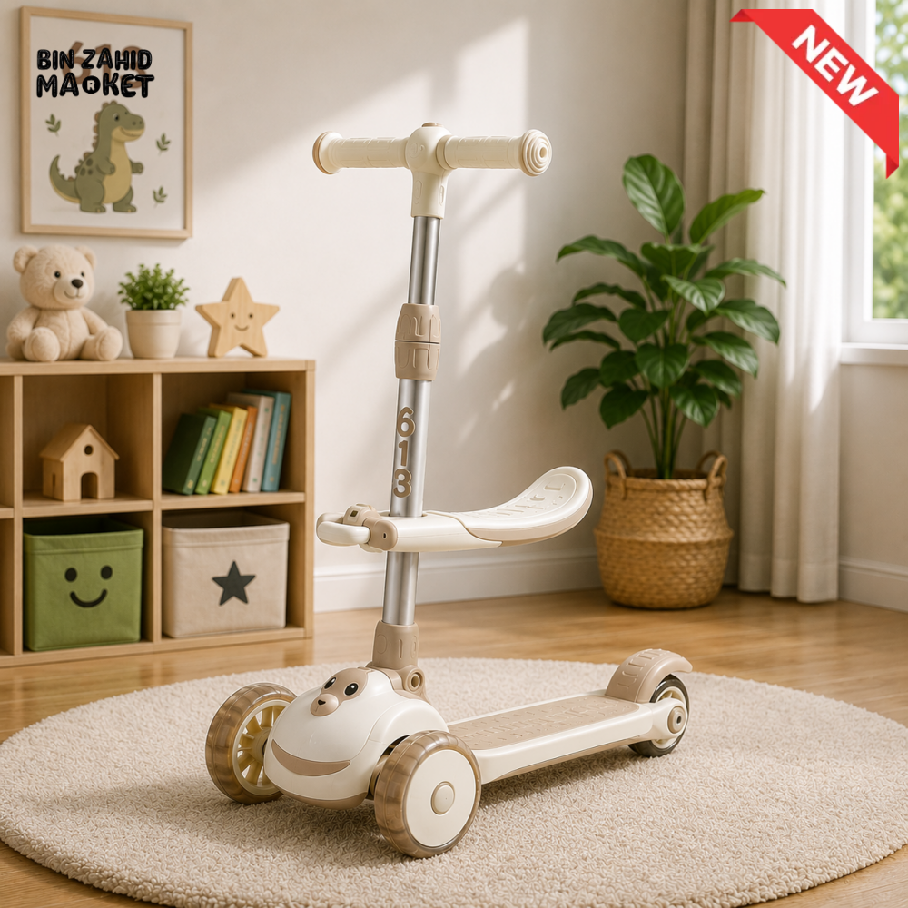 TODDLER SCOOTER WITH SEAT AND LEAN-TO-STEER DESIGN - BEIGE