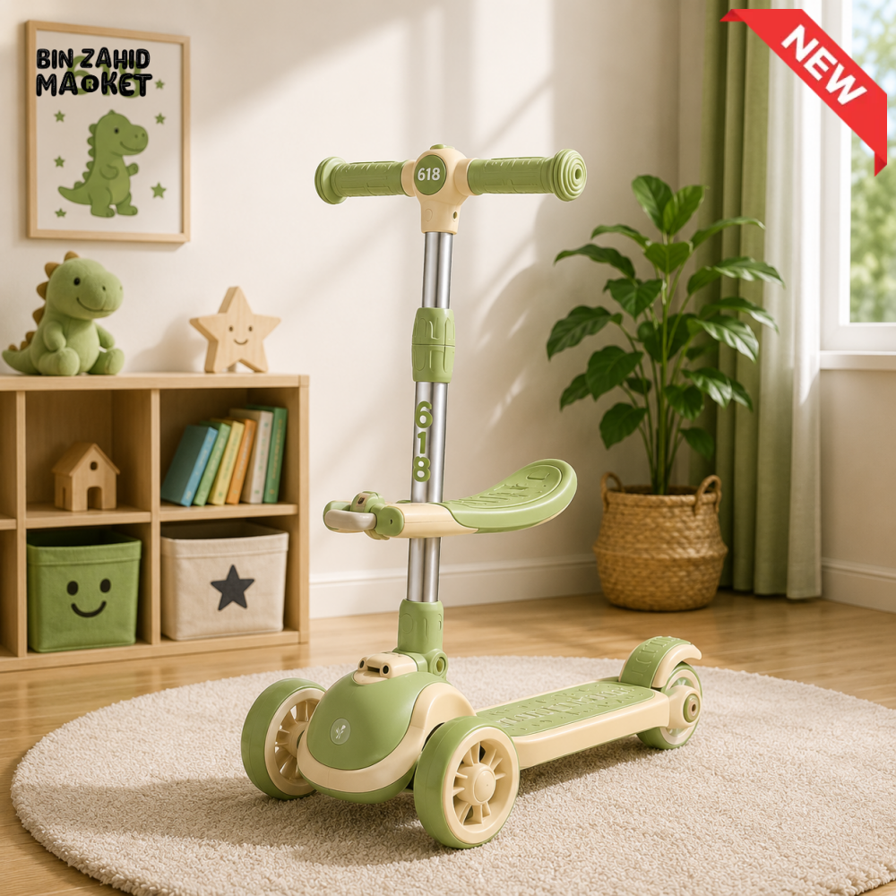 TODDLER SCOOTER WITH SEAT AND LEAN-TO-STEER DESIGN - GREEN