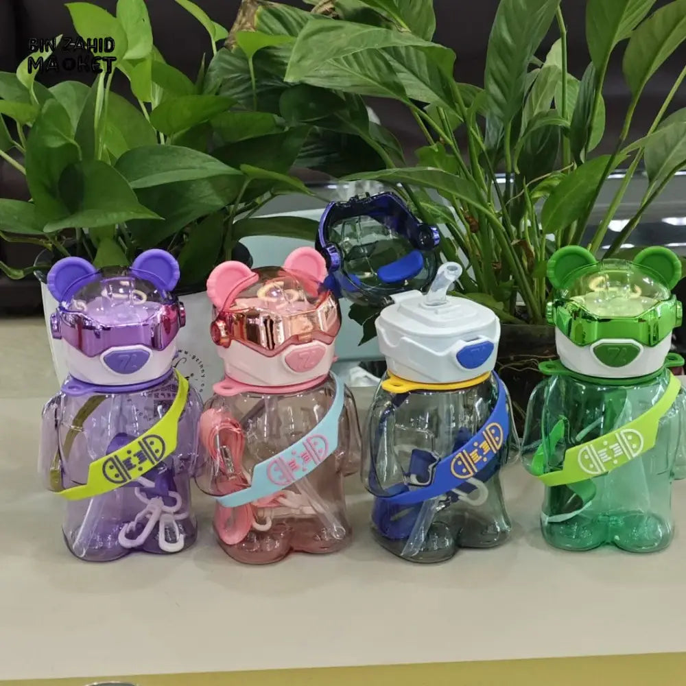 TRANSPARENT BEAR KIDS WATER BOTTLE 700ML – LEAK-PROOF STRAW LID WITH STRAP
