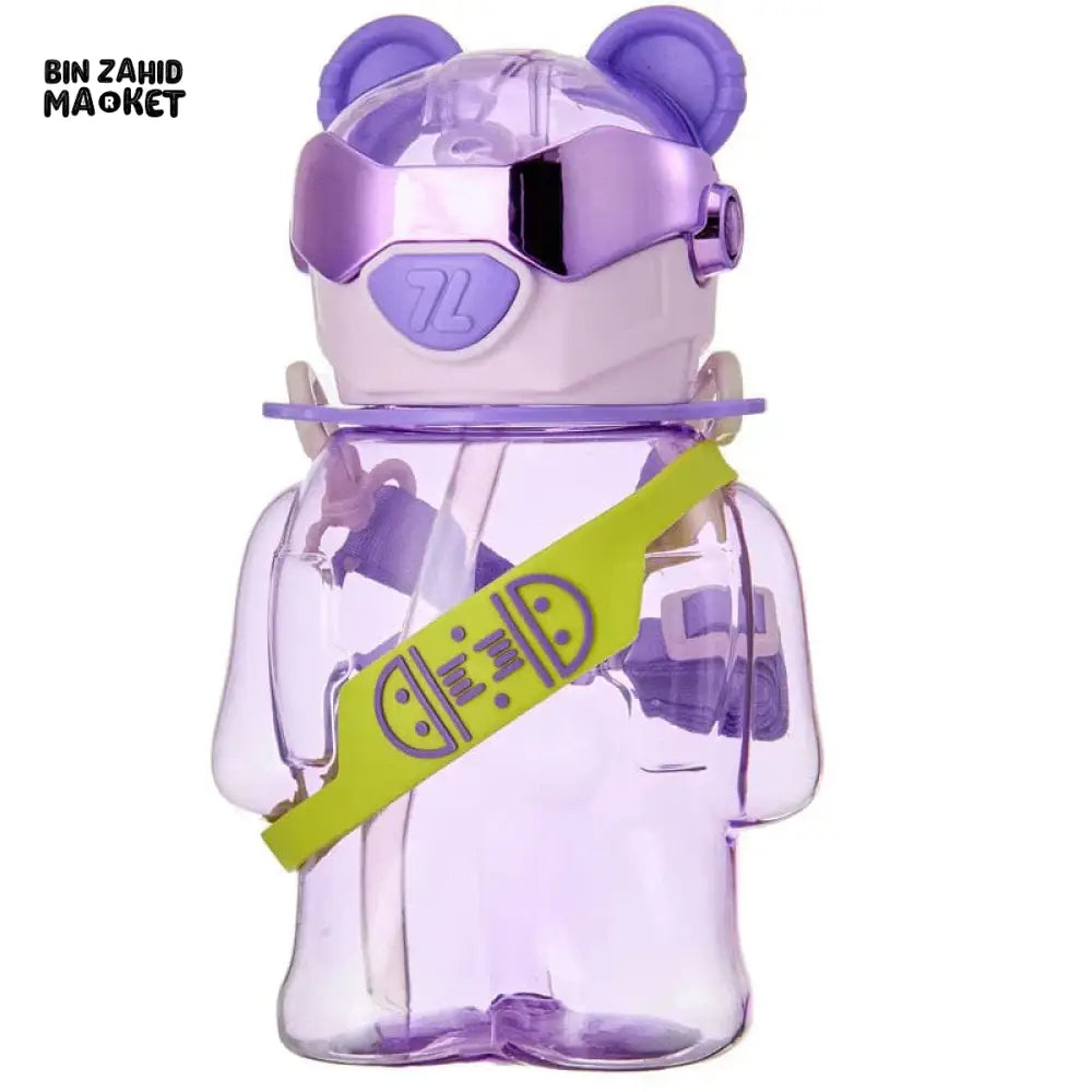 TRANSPARENT BEAR KIDS WATER BOTTLE 700ML – LEAK-PROOF STRAW LID WITH STRAP