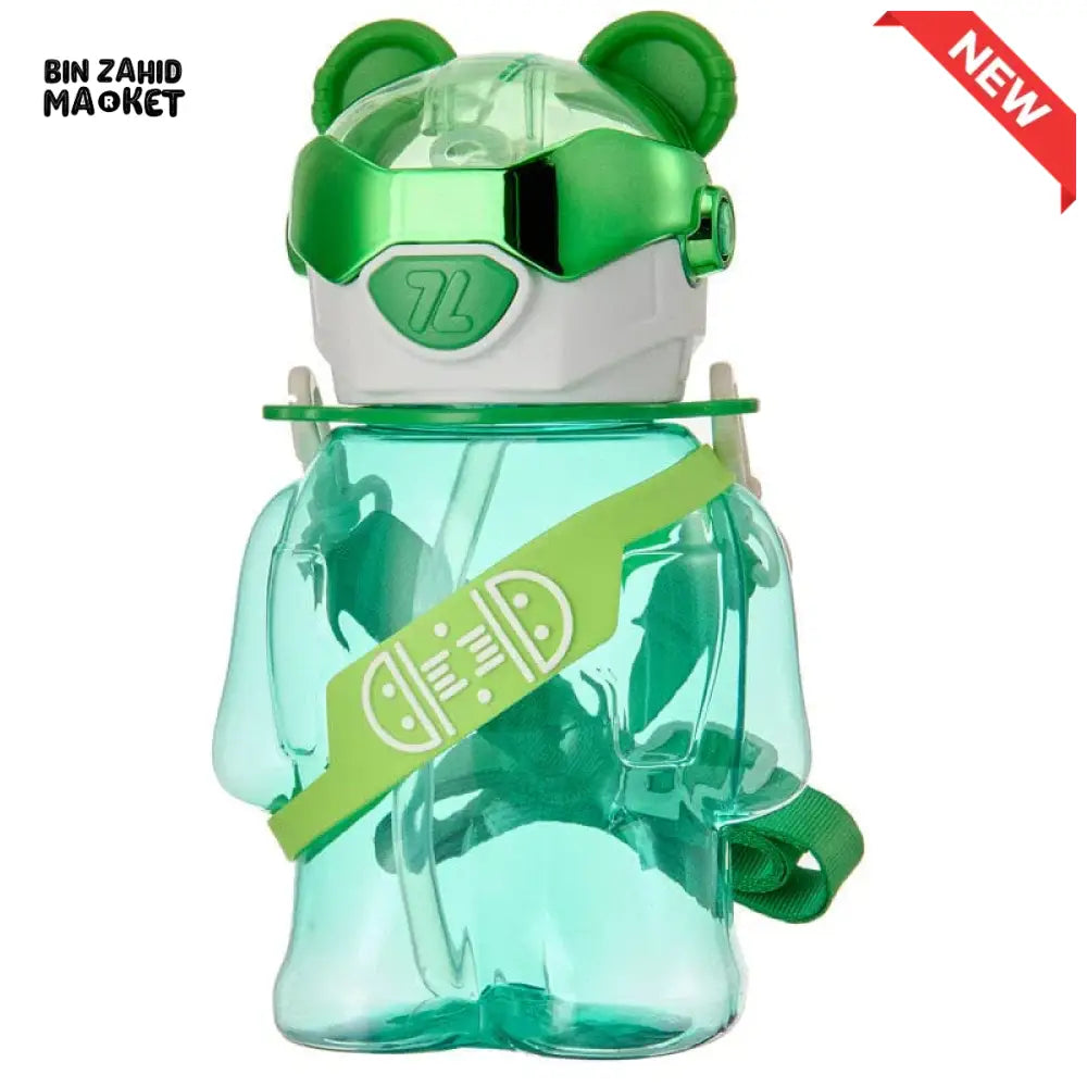 TRANSPARENT BEAR KIDS WATER BOTTLE 700ML – LEAK-PROOF STRAW LID WITH STRAP