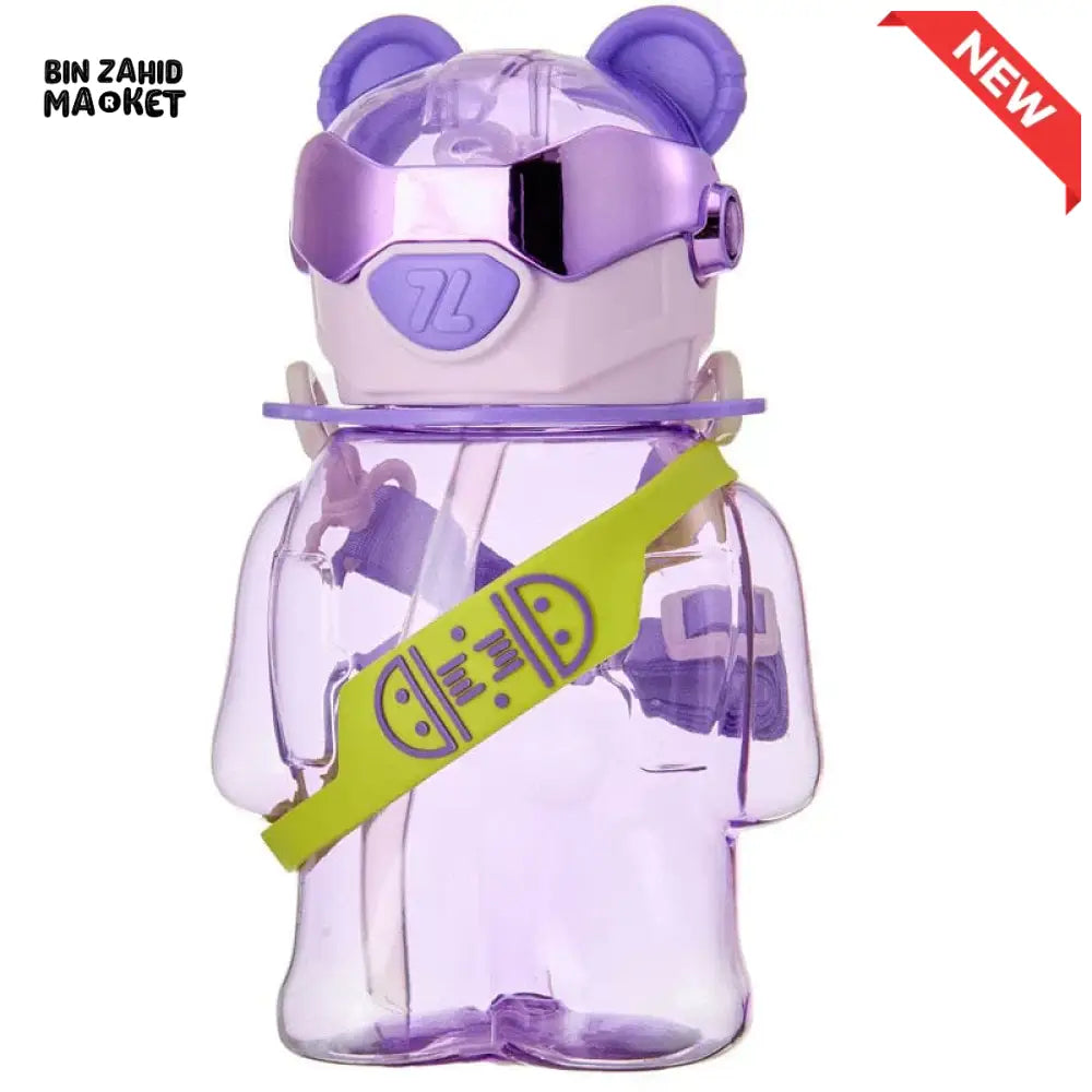 TRANSPARENT BEAR KIDS WATER BOTTLE 700ML – LEAK-PROOF STRAW LID WITH STRAP