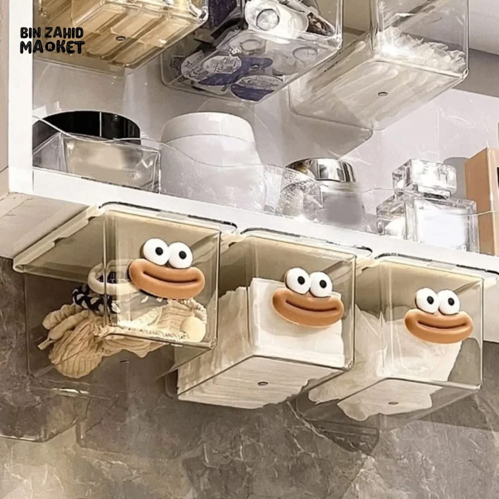 TRANSPARENT CARTOON MAKEUP COTTON STORAGE BOX WITH PULL-OUT SHELF