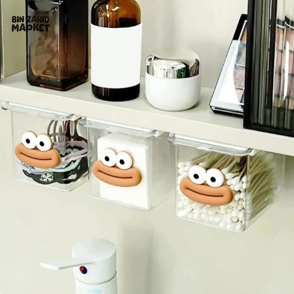 TRANSPARENT CARTOON MAKEUP COTTON STORAGE BOX WITH PULL-OUT SHELF
