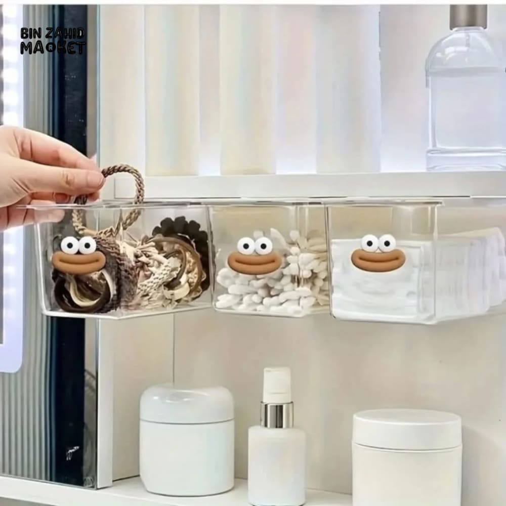 TRANSPARENT CARTOON MAKEUP COTTON STORAGE BOX WITH PULL-OUT SHELF