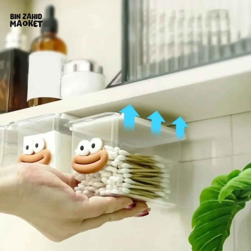 TRANSPARENT CARTOON MAKEUP COTTON STORAGE BOX WITH PULL-OUT SHELF