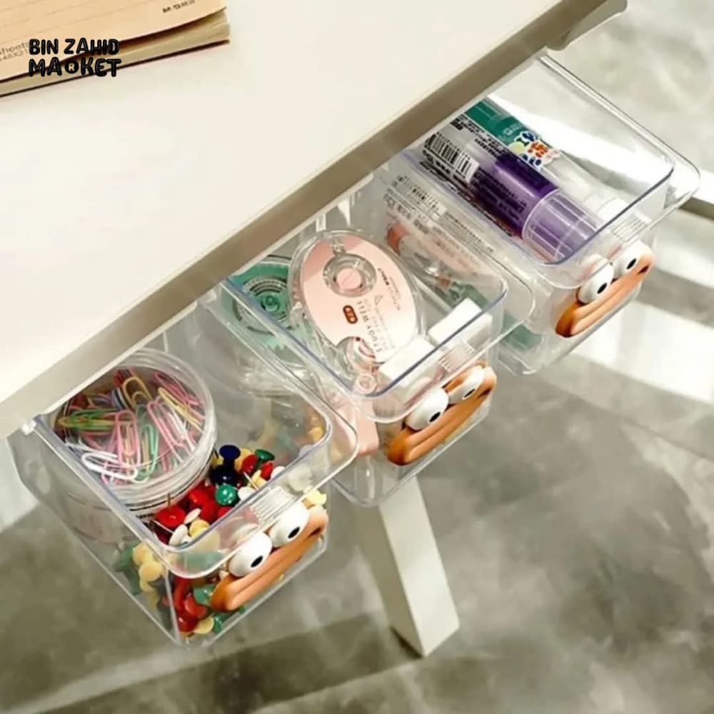 TRANSPARENT CARTOON MAKEUP COTTON STORAGE BOX WITH PULL-OUT SHELF