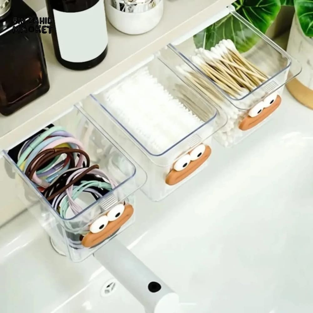 TRANSPARENT CARTOON MAKEUP COTTON STORAGE BOX WITH PULL-OUT SHELF