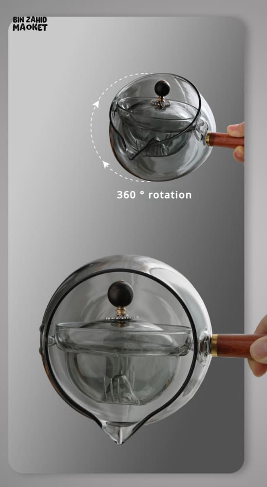 TRANSPARENT GLASS TEAPOT – SIDE-HANDLE BREWER WITH ROTATING FILTER TEAWARE SET