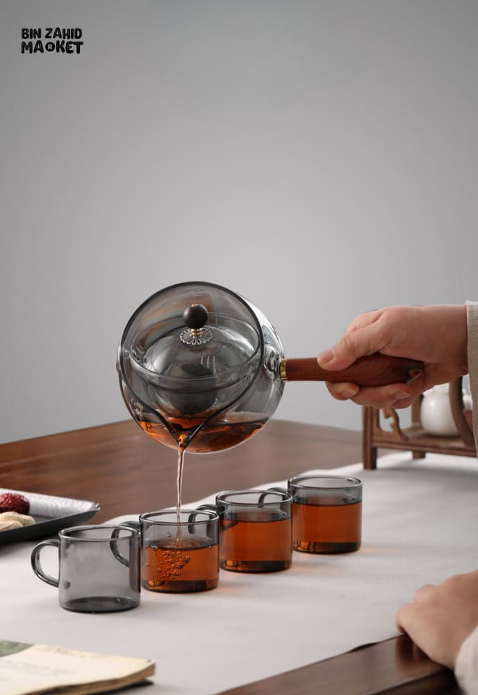 TRANSPARENT GLASS TEAPOT – SIDE-HANDLE BREWER WITH ROTATING FILTER TEAWARE SET