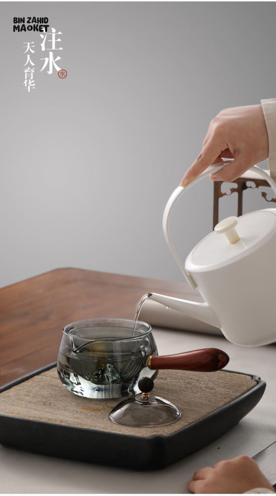 TRANSPARENT GLASS TEAPOT – SIDE-HANDLE BREWER WITH ROTATING FILTER TEAWARE SET
