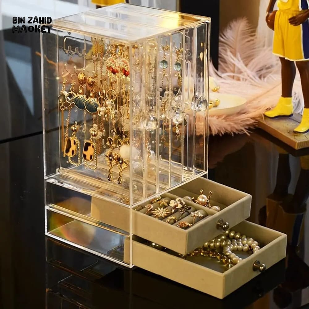 TRANSPARENT JEWELRY ORGANIZER BOX WITH DRAWER