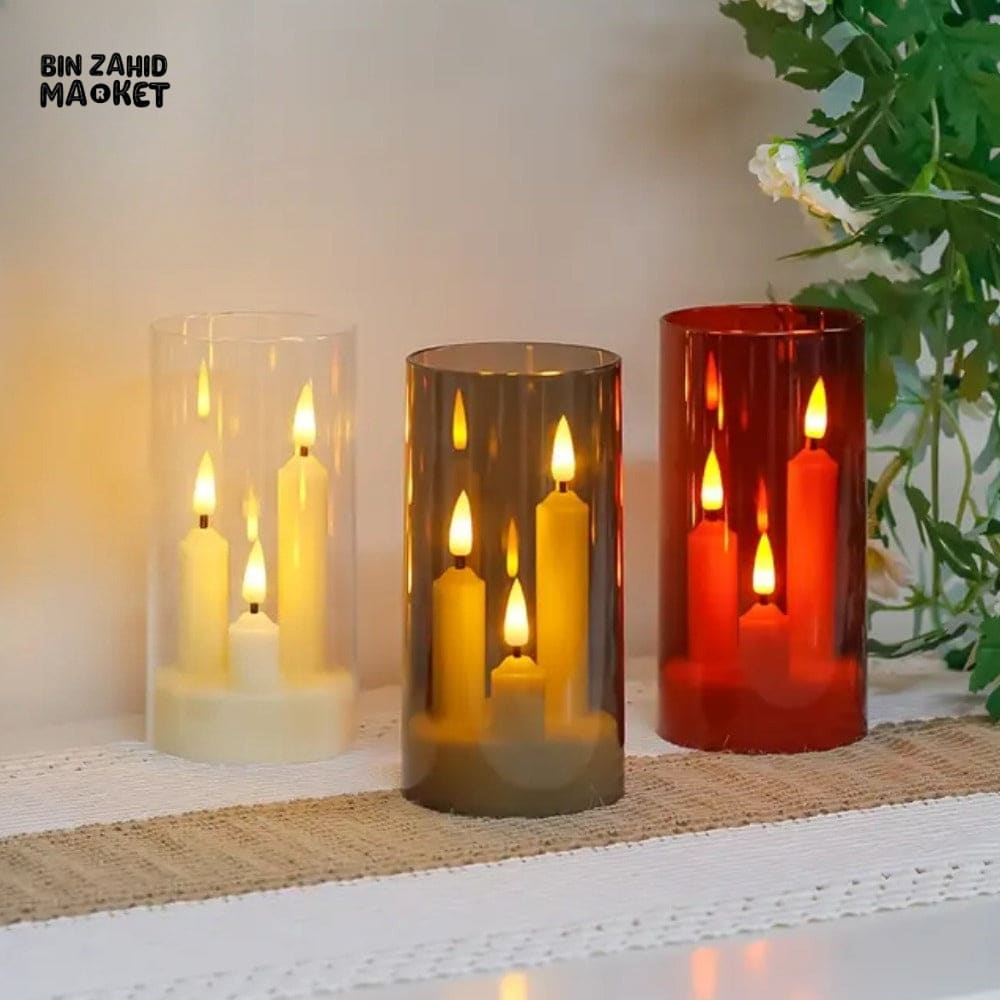 TRANSPARENT LED PLASTIC CANDLES – SET OF 3 FLICKERING SHORT CONES