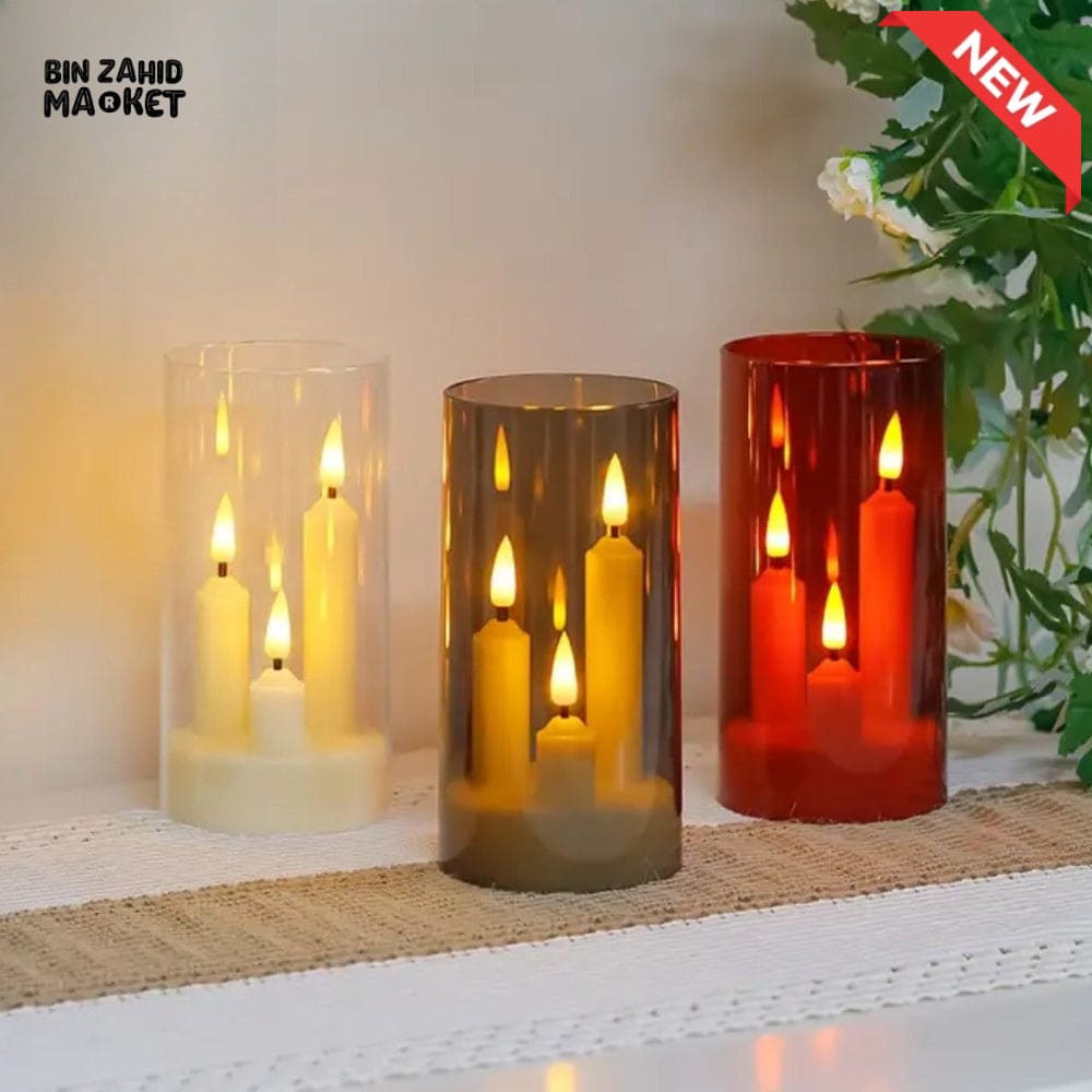 TRANSPARENT LED PLASTIC CANDLES – SET OF 3 FLICKERING SHORT CONES